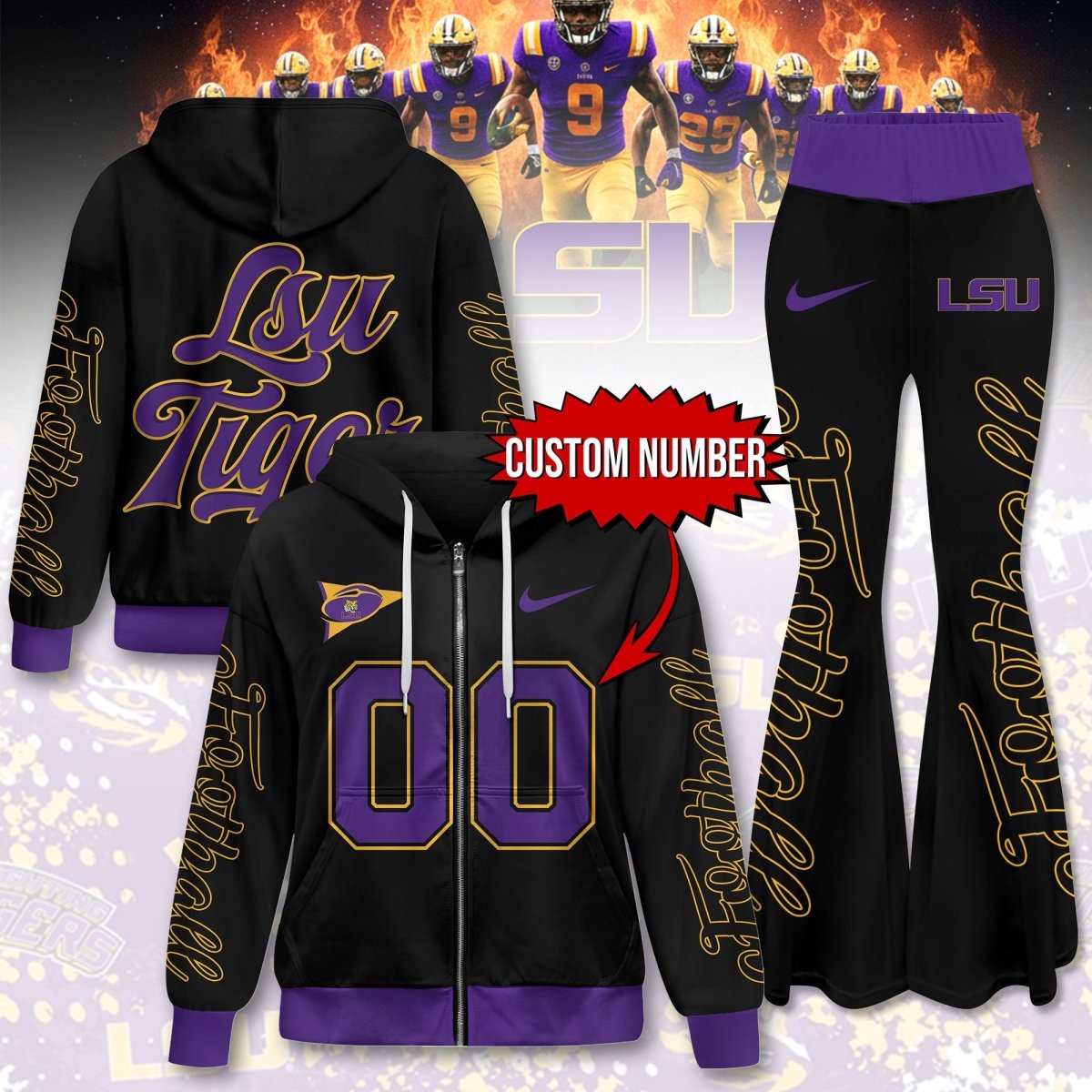 LSU Premium Zip Hoodie+Flared Pants HTTT
